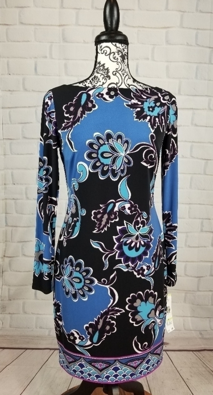 Evan Picone women's NWT long sleeve stretch knit floral print dress size 4 BB19